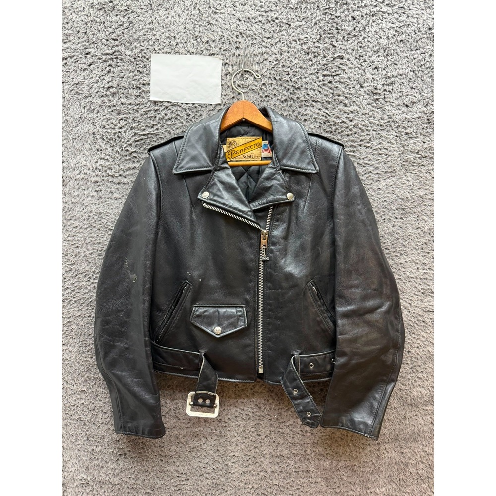 Vintage Schott NYC Perfecto Leather Motorcycle Biker Jacket Black Womens Size 12